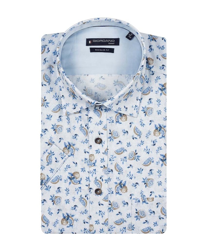 Heren overhemd korte mouw blauw