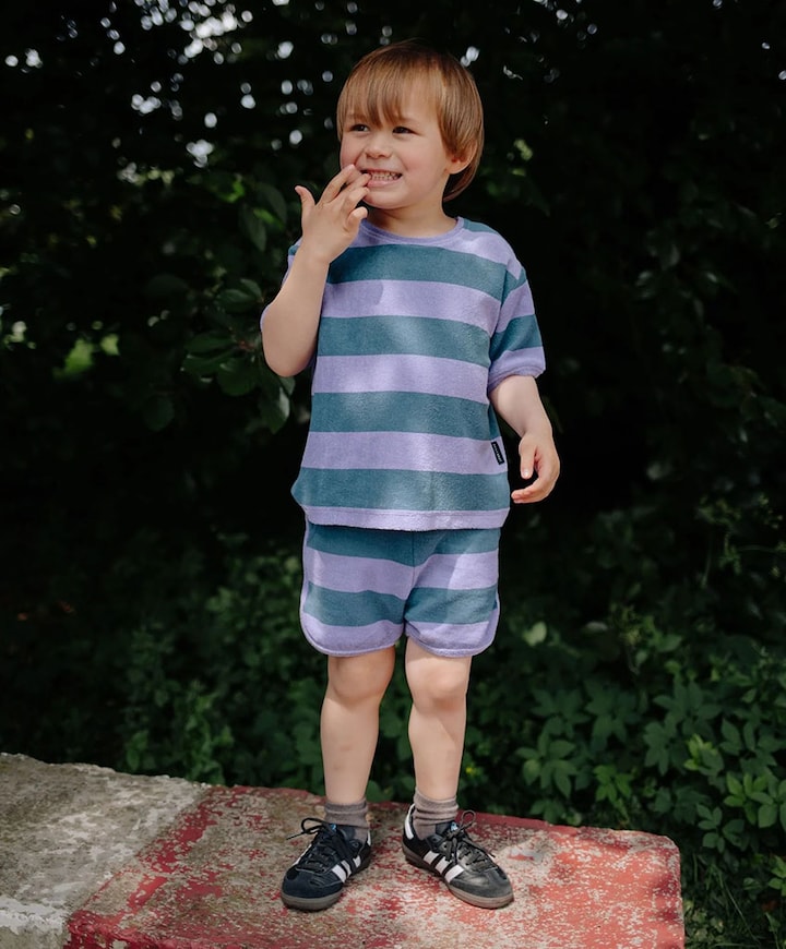 Striped towel jongens korte broek groen