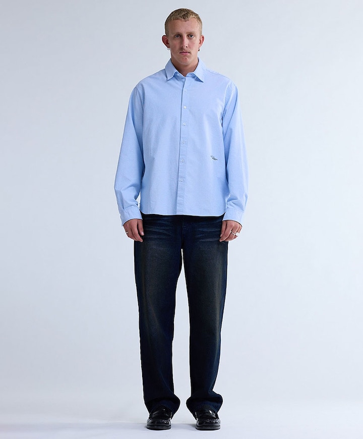 Heren overhemd lange mouw blauw