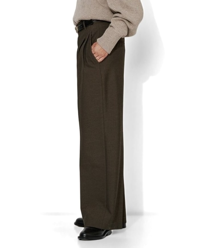 Mara Wide Leg Pleat dames broek bruin