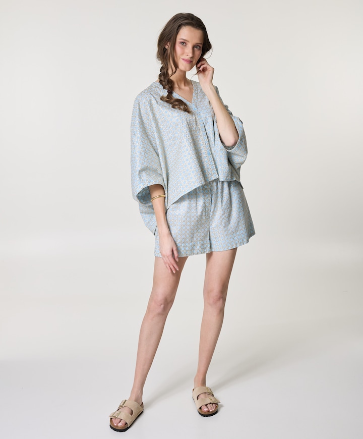 cross elastic waistband dames korte broek blauw