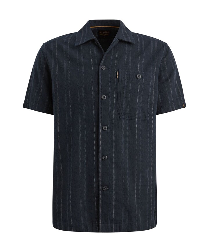 Heren overhemd korte mouw blauw