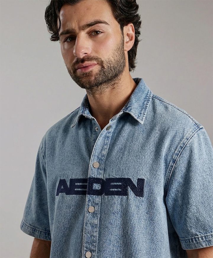 Heren overhemd korte mouw blauw