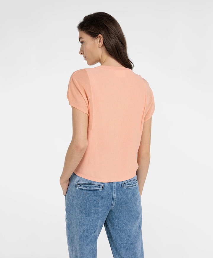Dames top met transparante mouwen peach