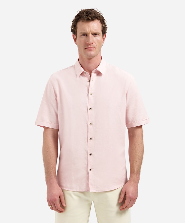 Heren overhemd korte mouw roze