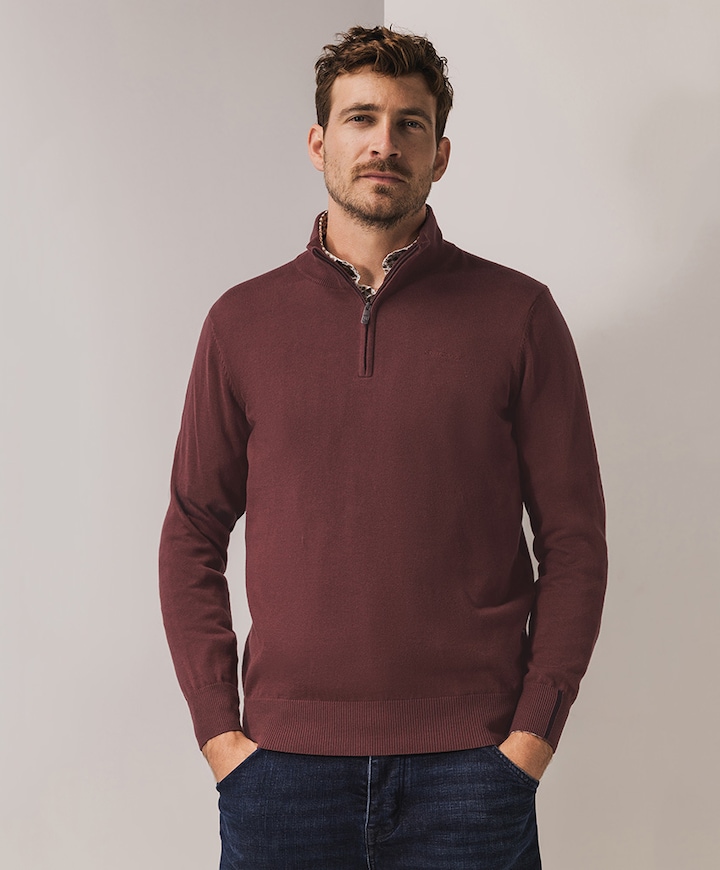 Trui met rits bordeaux