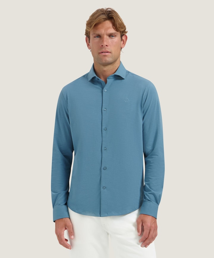 Heren overhemd lange mouw blauw