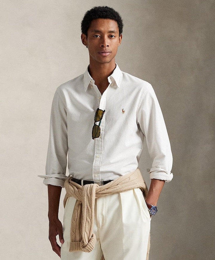 Heren overhemd lange mouw beige