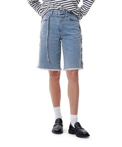 Loose fit fringed bermuda blauw