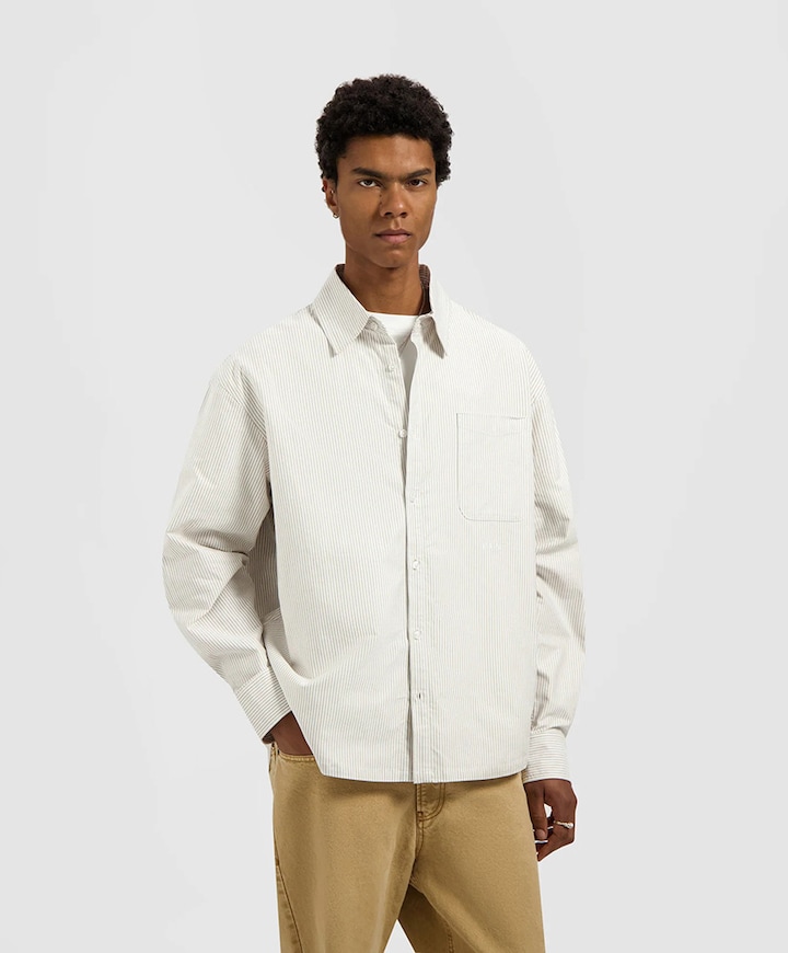 Heren overhemd lange mouw beige