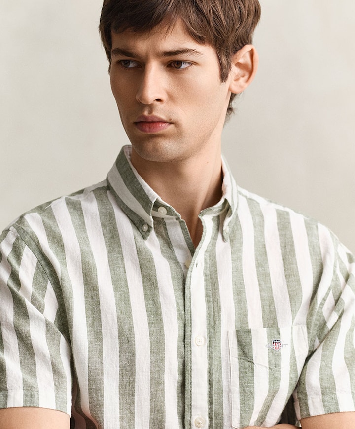 Heren overhemd korte mouw groen