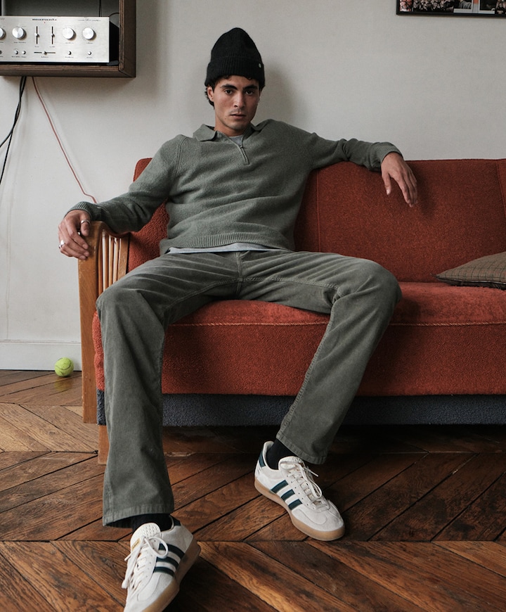 Heren trui met rits groen