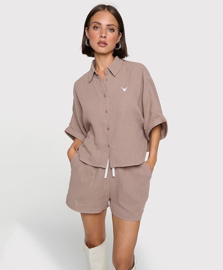 CRINKLE dames korte broek beige