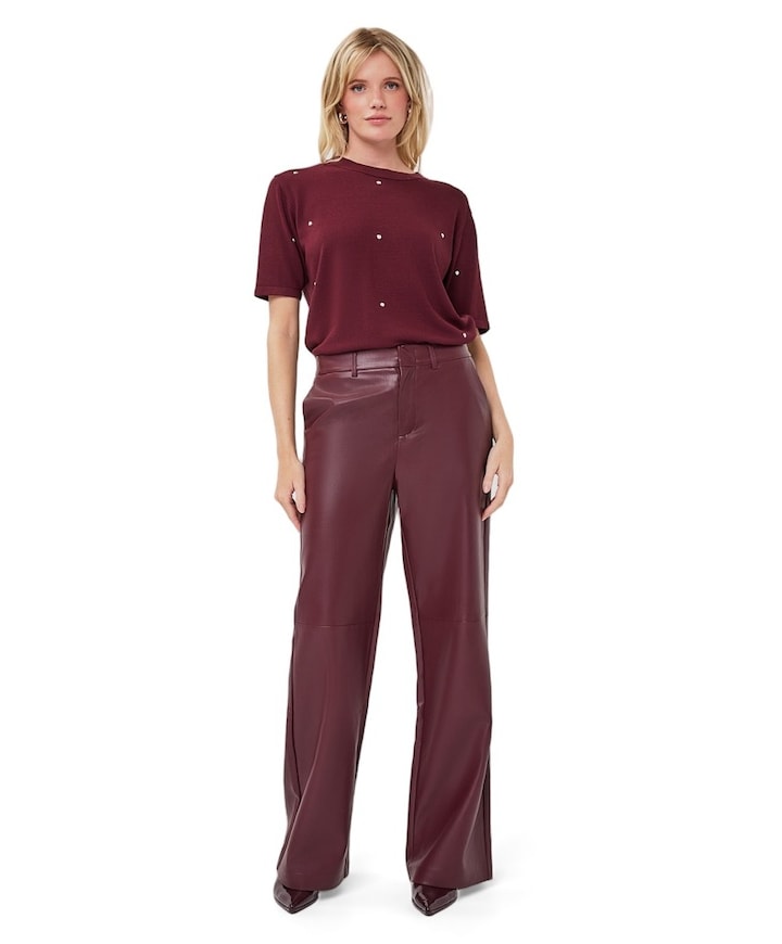 Wide PU dames broek bordeaux