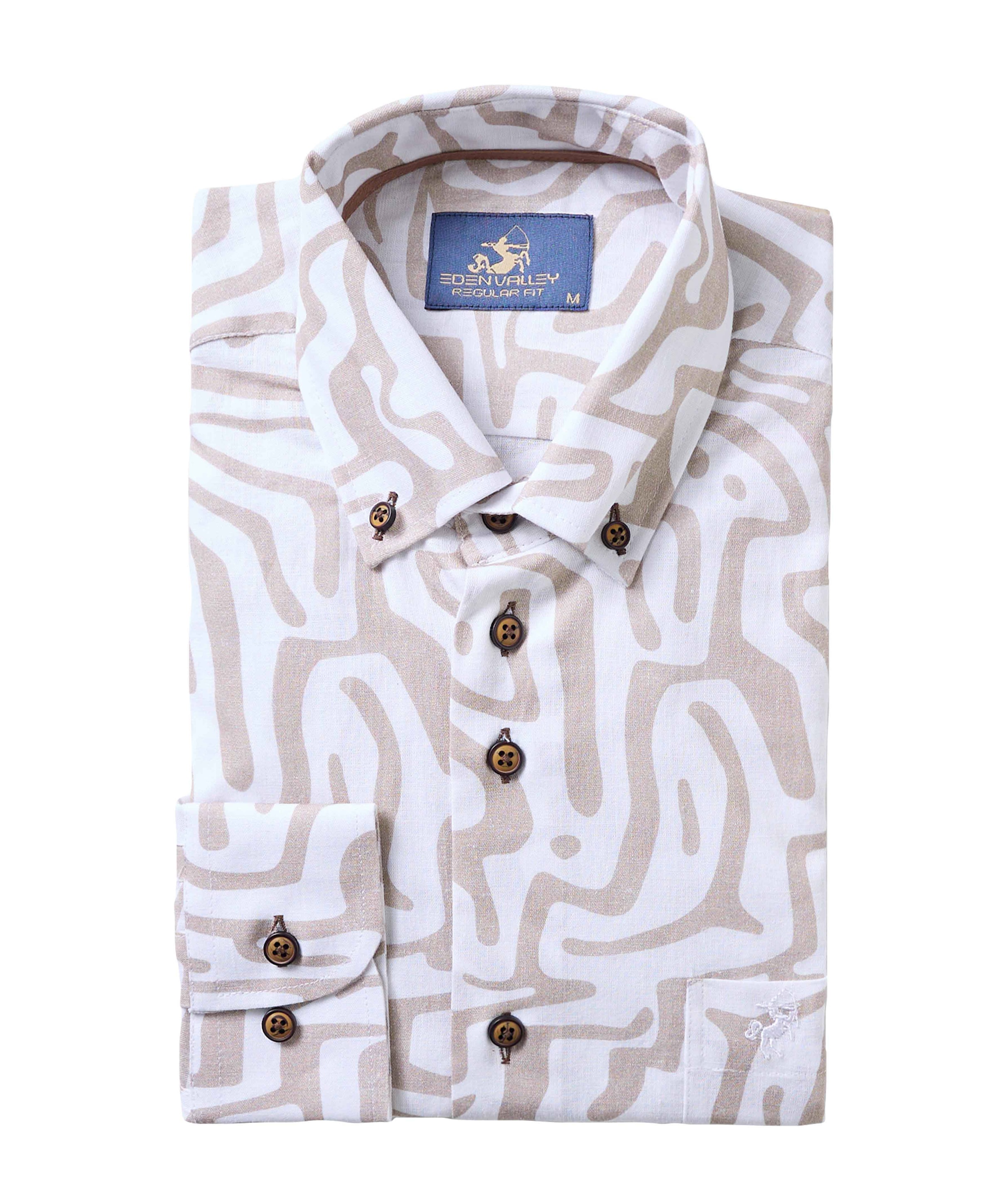 Heren overhemd lange mouw beige