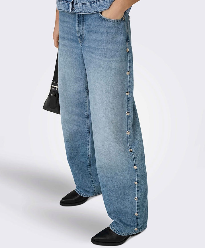 ONLGIANNA MW STR BIG STUD DOT dames jeans blauw