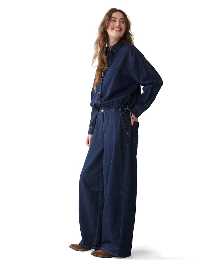 Balloon shape leg Light Cotton twill dames broek blauw
