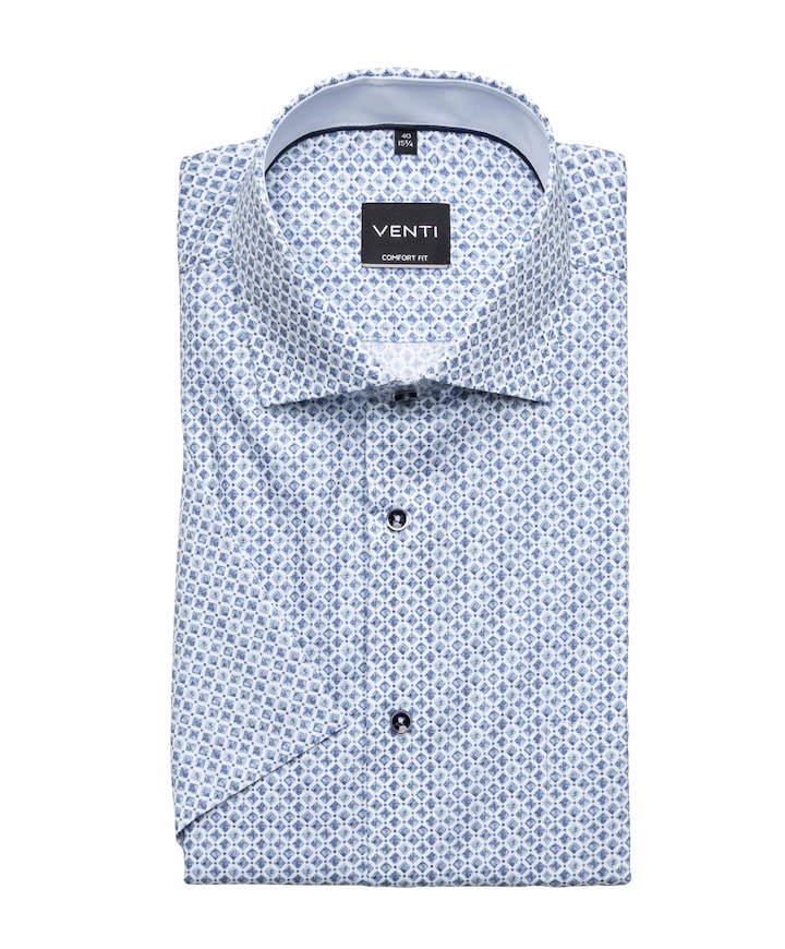 Heren overhemd korte mouw blauw