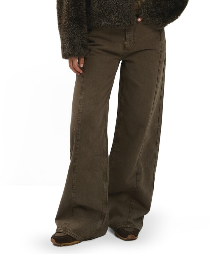 Jeans met hoge taille en wijde dames broek bruin