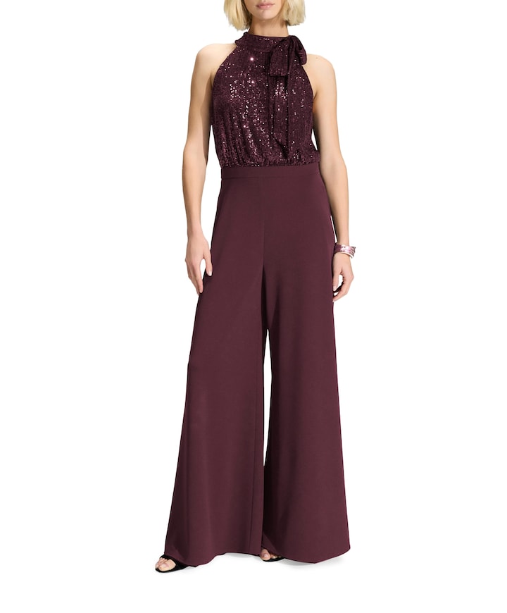 ?rmelloser Jumpsuit mit Schluppenbl dames jumpsuit bordeaux