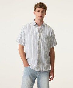 Heren overhemd korte mouw blauw