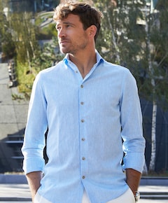 Heren overhemd lange mouw blauw