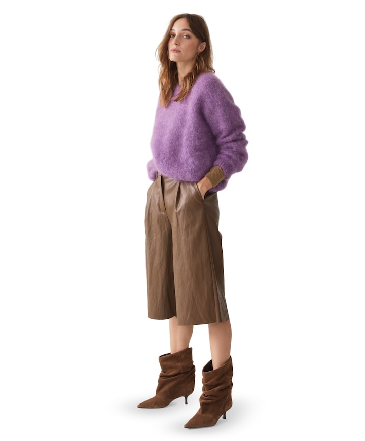 Soft faux leather dames bermuda bruin