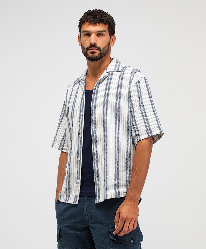 Heren overhemd korte mouw blauw