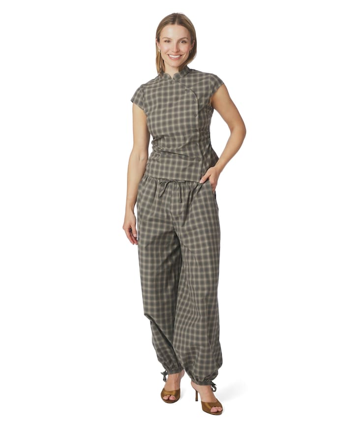 Roxane Balloon Checked dames broek groen