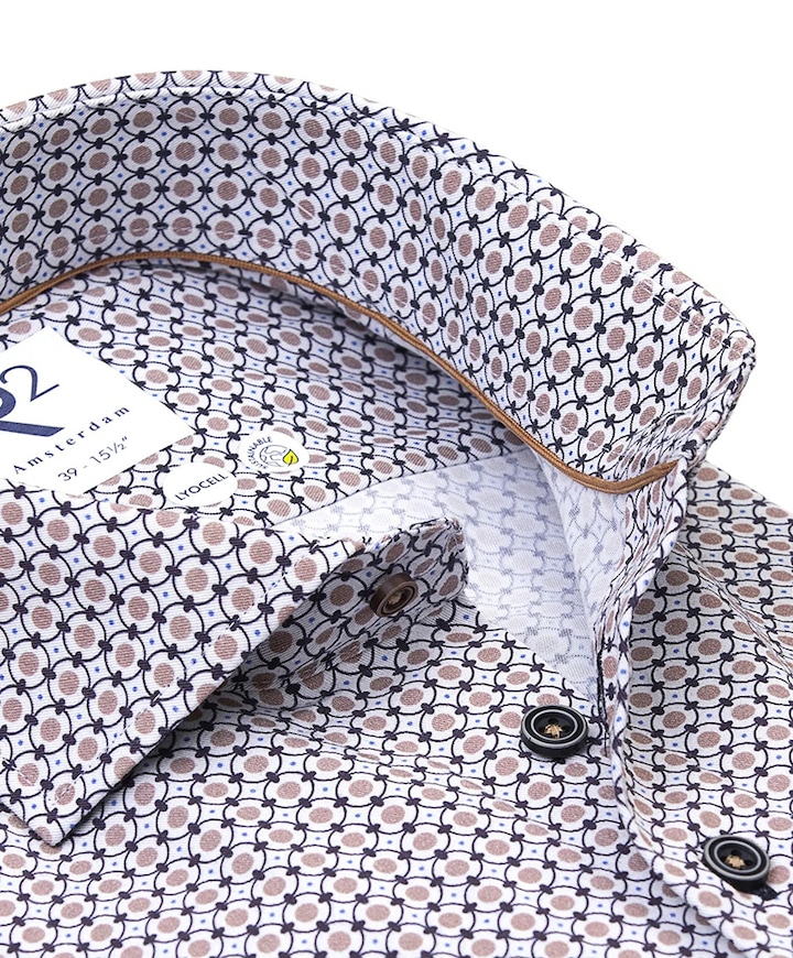 Heren overhemd lange mouw bruin