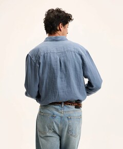 Heren overhemd lange mouw blauw