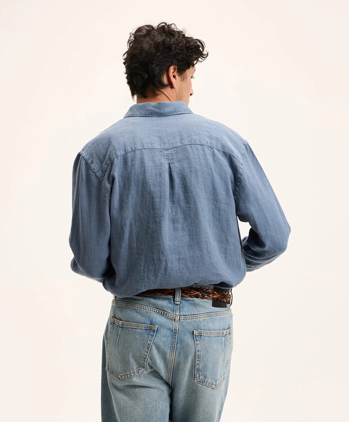 Heren overhemd lange mouw blauw