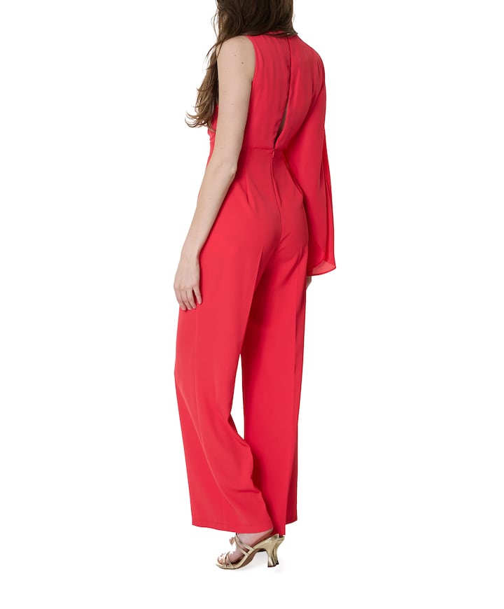 Tuta asimmetrica fluido dames jumpsuit rood