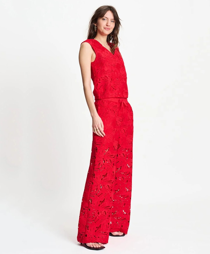 Lace Bloom dames broek rood