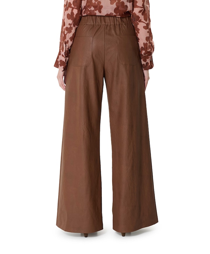vegan leather-elastiek dames broek bruin