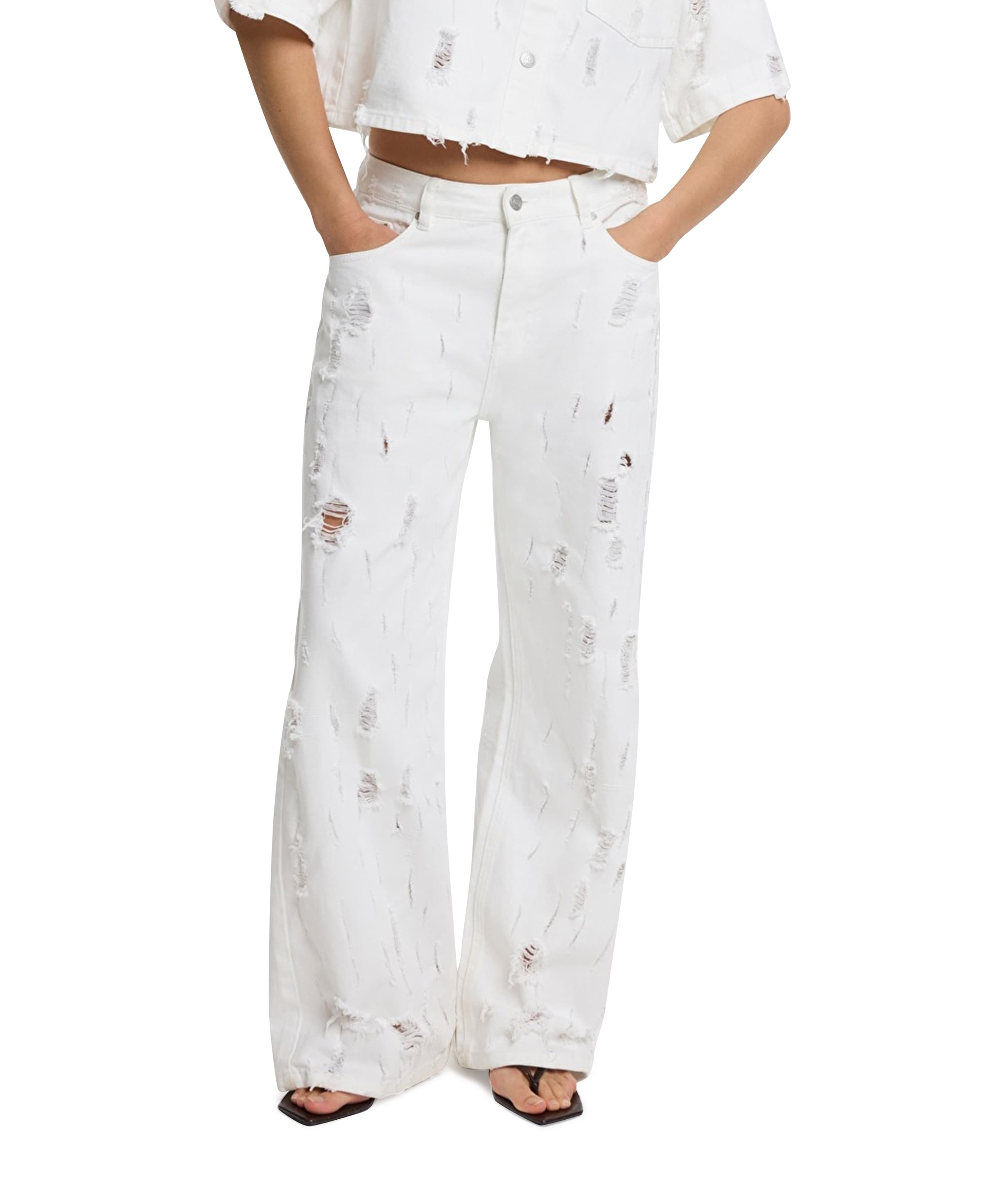 DAMAGED DENIM dames jeans ecru