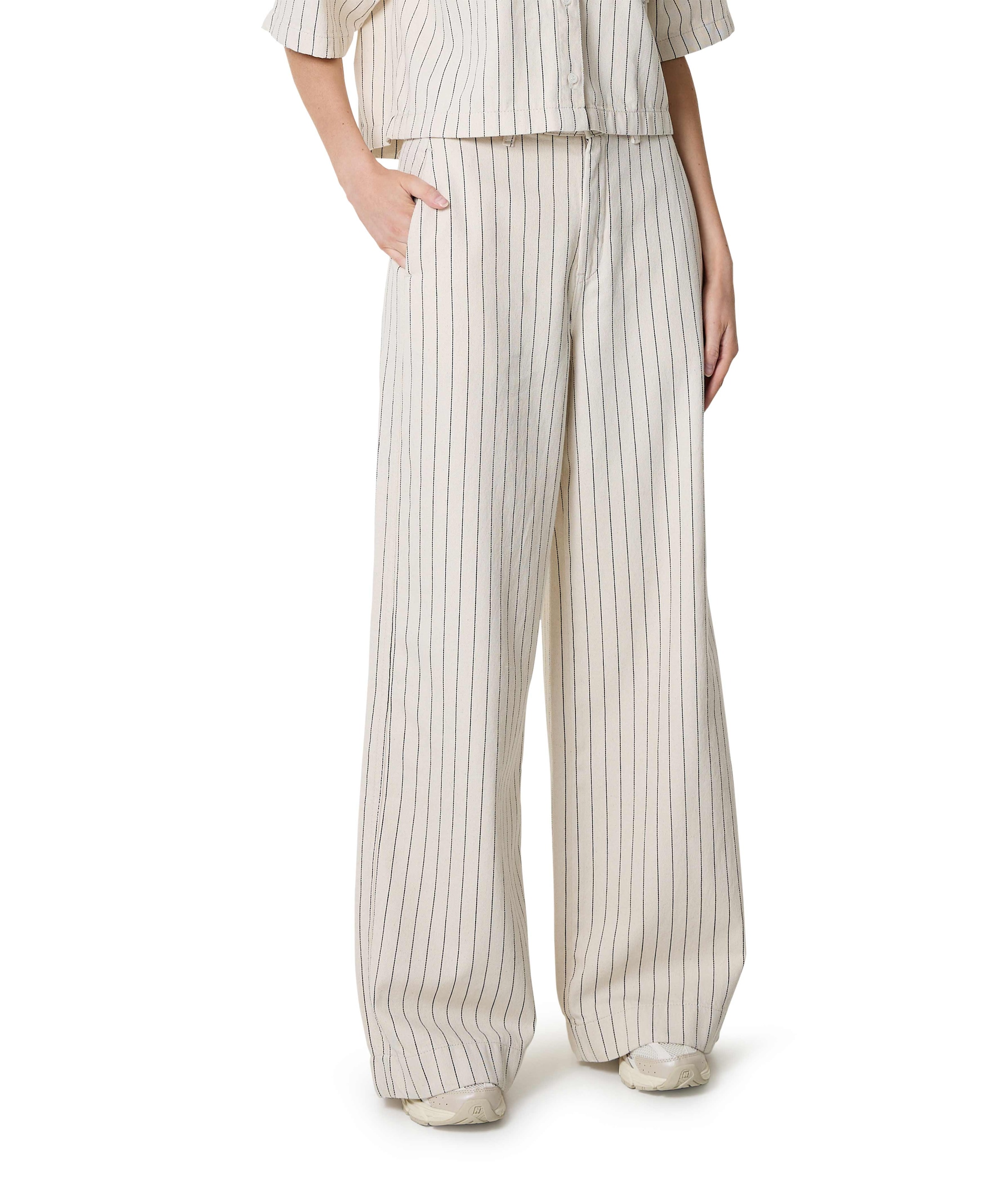 Wide leg striped dames jeans ecru