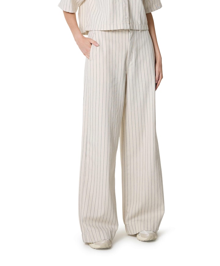 Wide leg striped dames jeans ecru