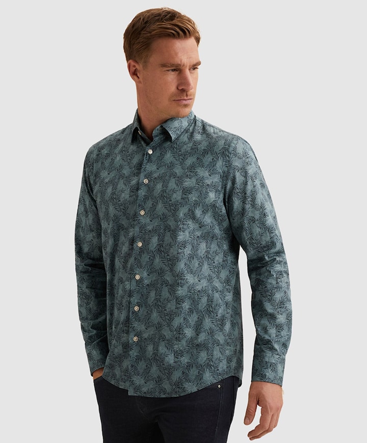 Heren overhemd lange mouw blauw