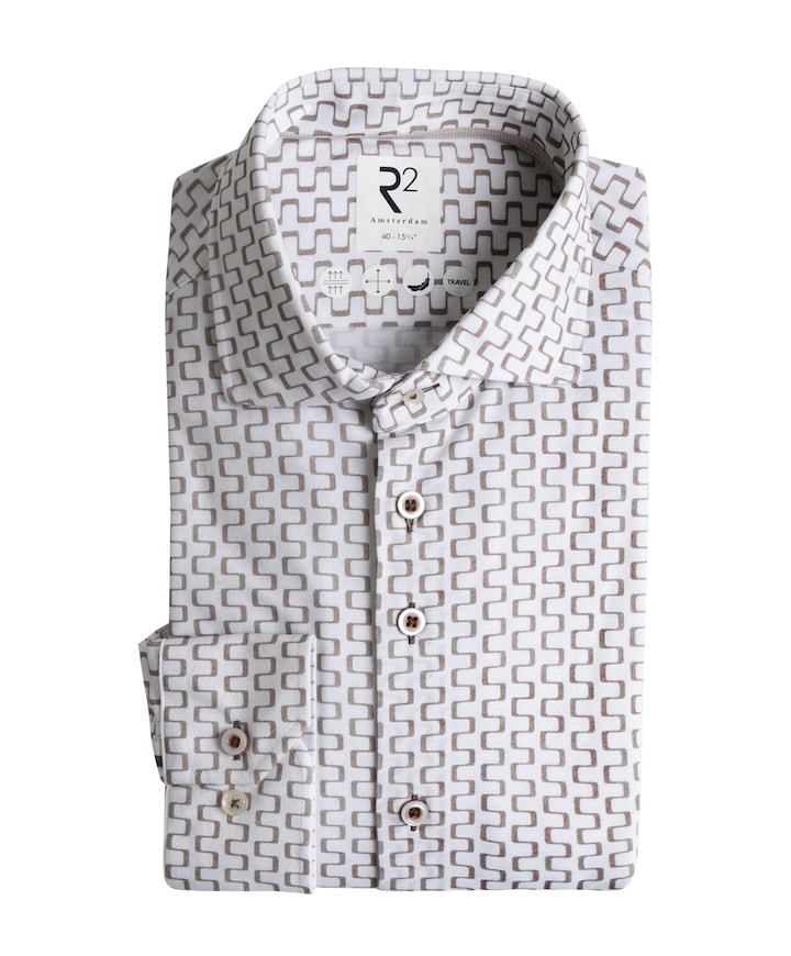 Heren overhemd lange mouw beige