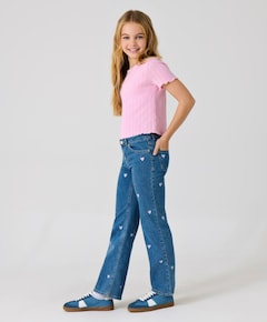 KOGJUICY WIDE LEG HEART EMB DNM JEA meisjes jeans blauw