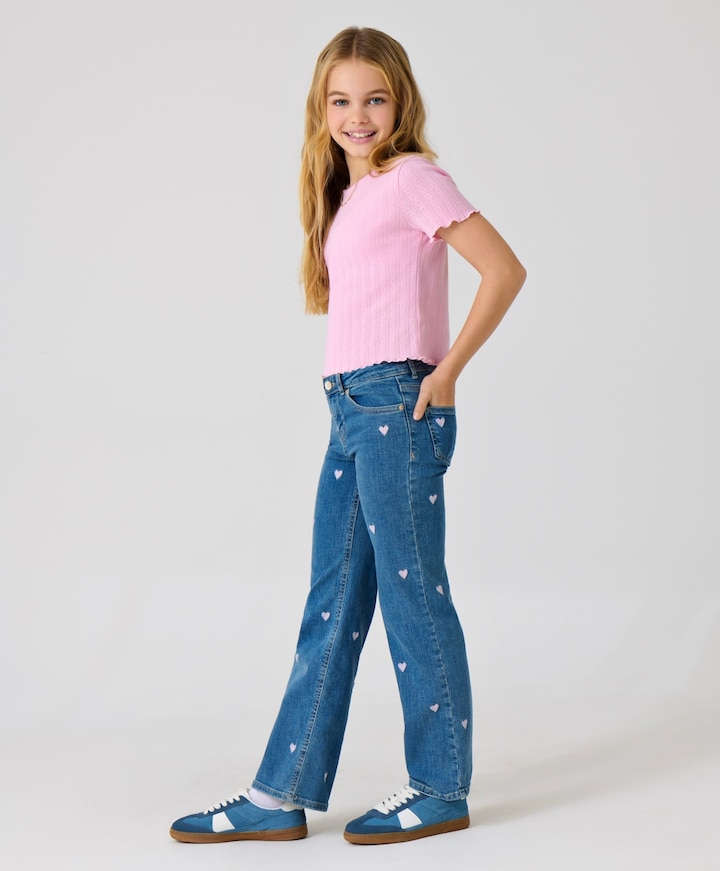 KOGJUICY WIDE LEG HEART EMB DNM JEA meisjes jeans blauw