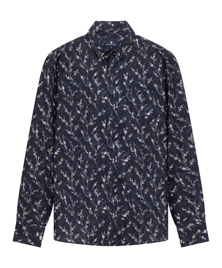 Heren overhemd lange mouw blauw