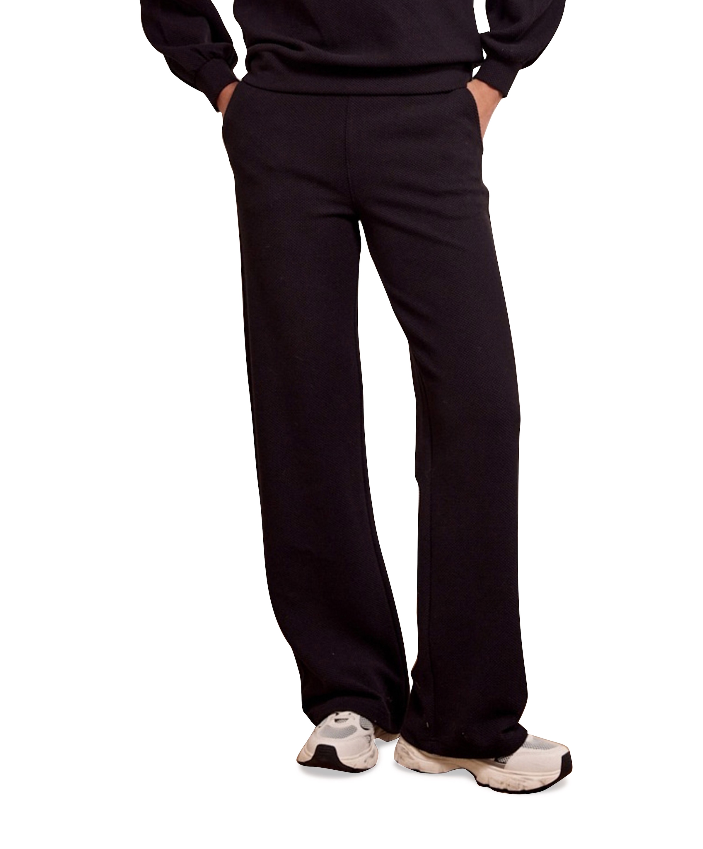 Structured Wide-Leg broek zwart