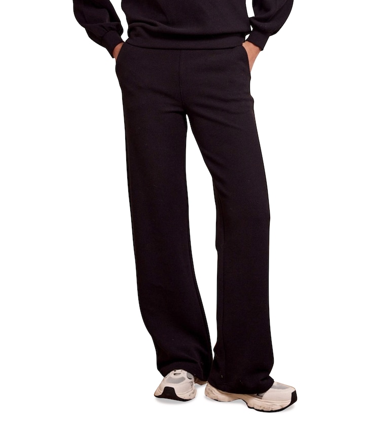 Structured Wide-Leg broek zwart