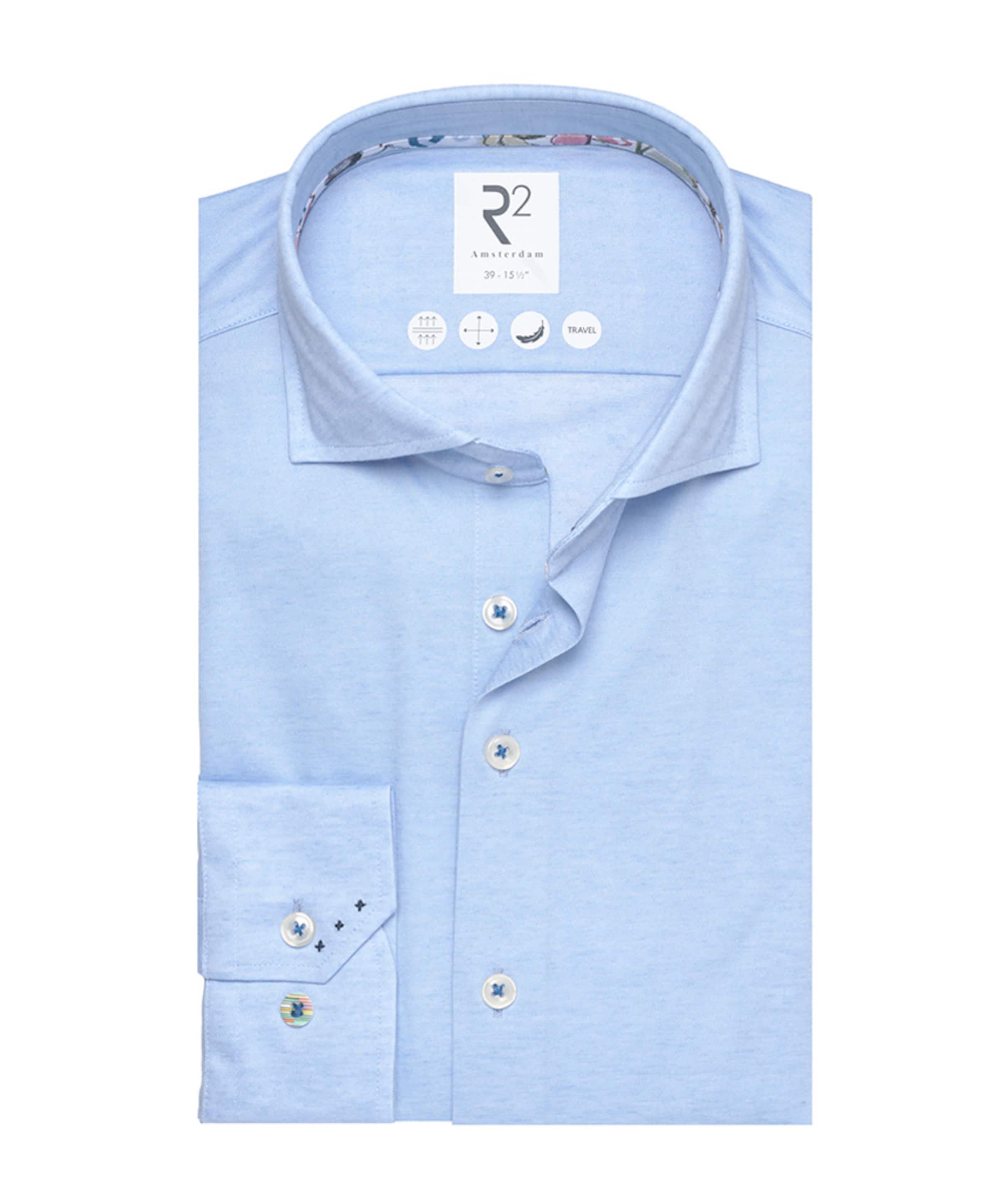 Heren overhemd lange mouw blauw