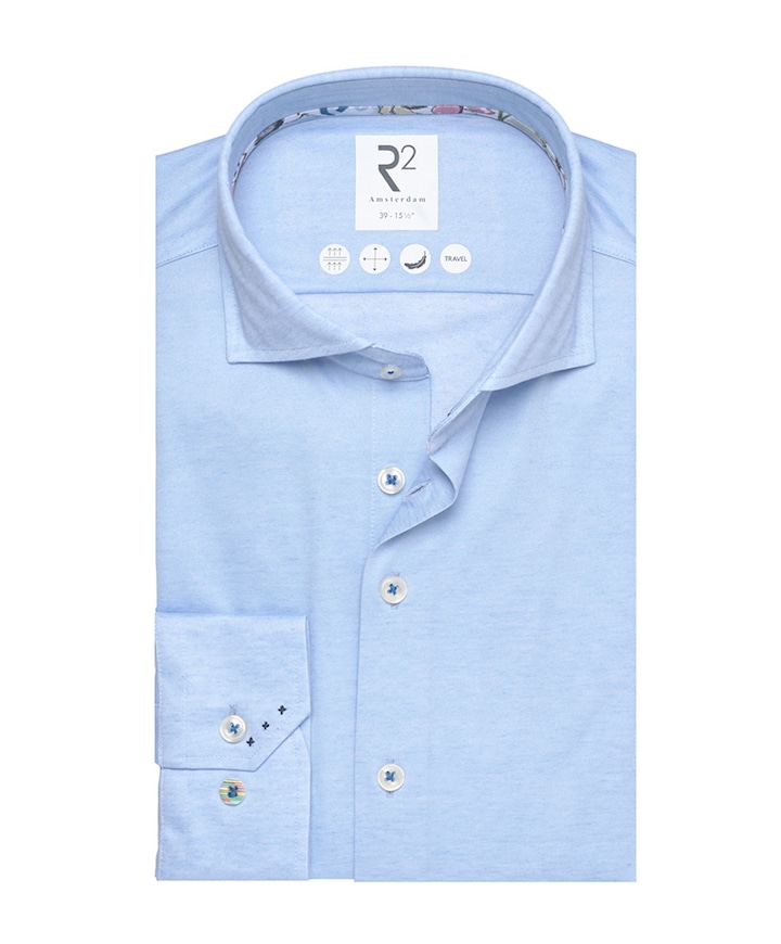 Heren overhemd lange mouw blauw