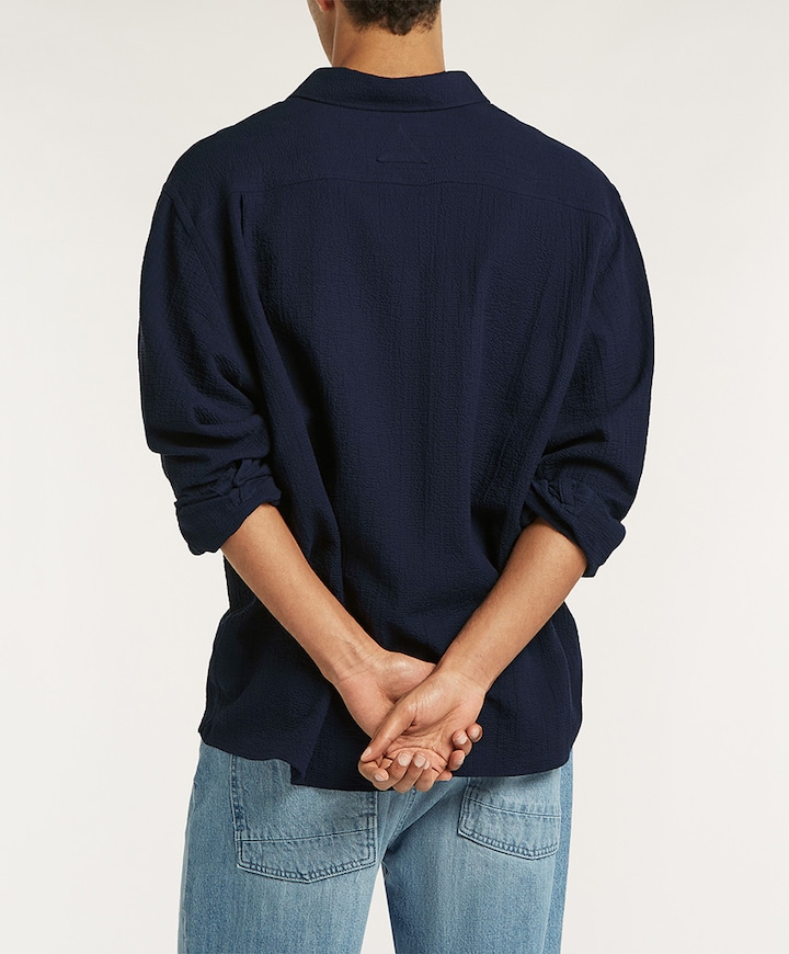 Heren overhemd lange mouw blauw