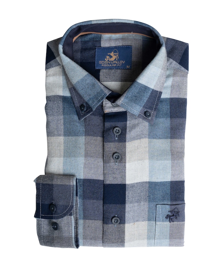 Heren overhemd lange mouw blauw