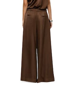 Onique wide leg satin dames broek bruin
